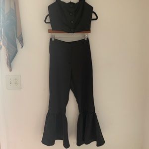 NWT Black Poly Satin Set Top & Pant